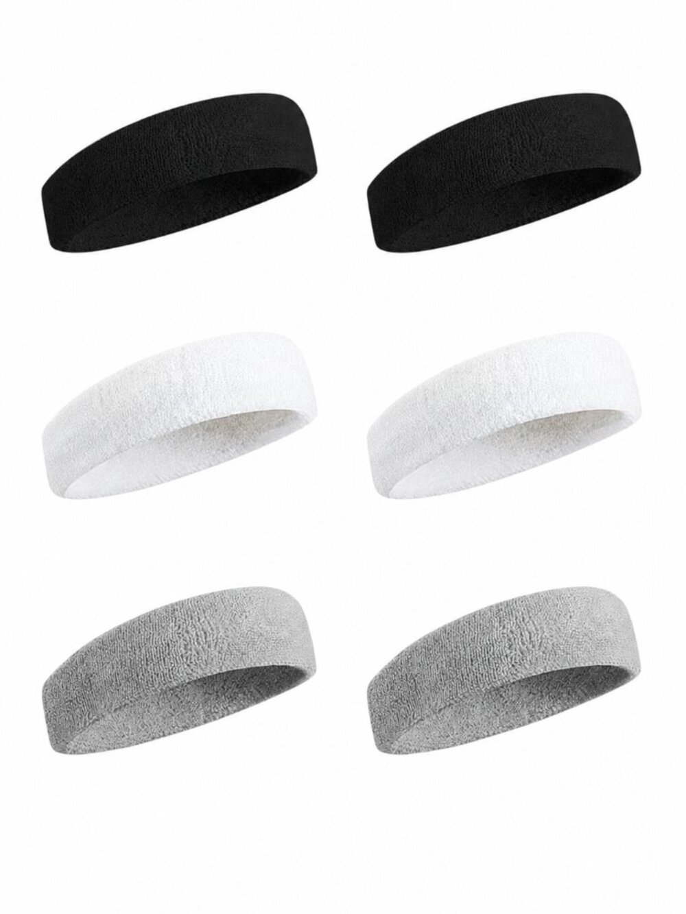 Pack of 6 Black Sweatbands Sports Elastic Headbands, One Size